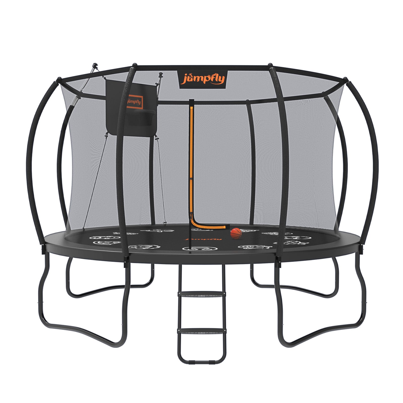 2024 Jumpfly trampoline with basketball hoop and safety net for backyard fun