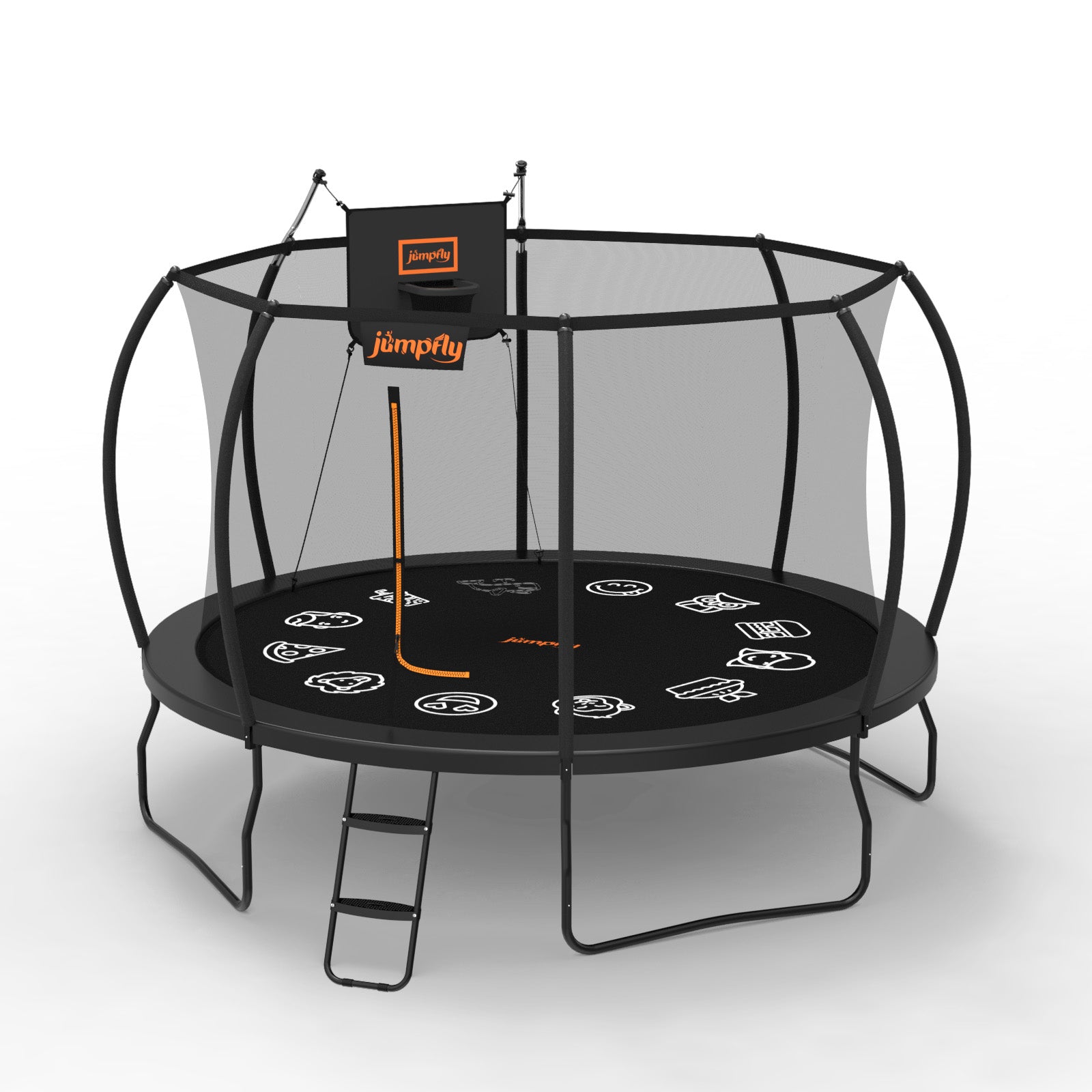 2024 Jumpfly trampoline with basketball hoop and safety net for backyard fun