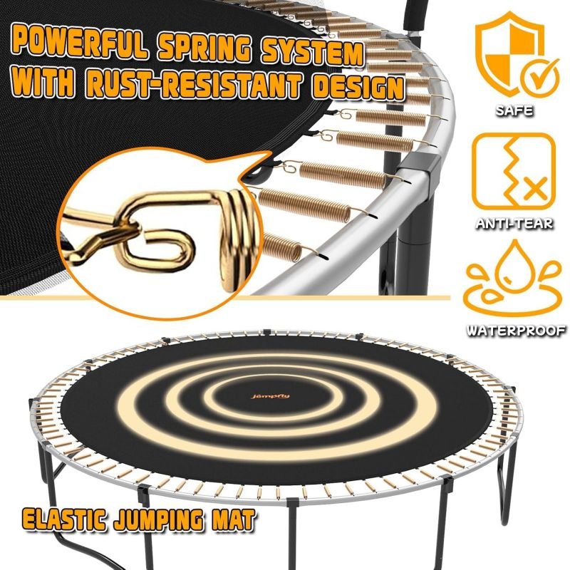 Powerful spring system and elastic jumping mat for 12FT Jumpfly trampoline.