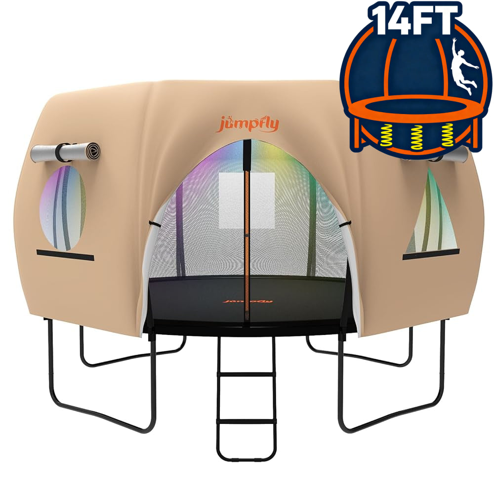 tente trampoline 14FT Trampoline Tent + Free Movie Screen & LED! Straight Poles / Black / 14FT
