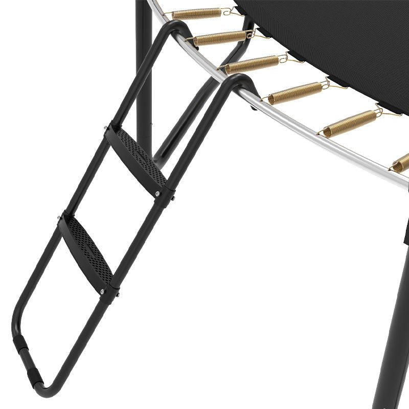 Close-up of 14FT trampoline ladder and spring attachments for safe outdoor fun