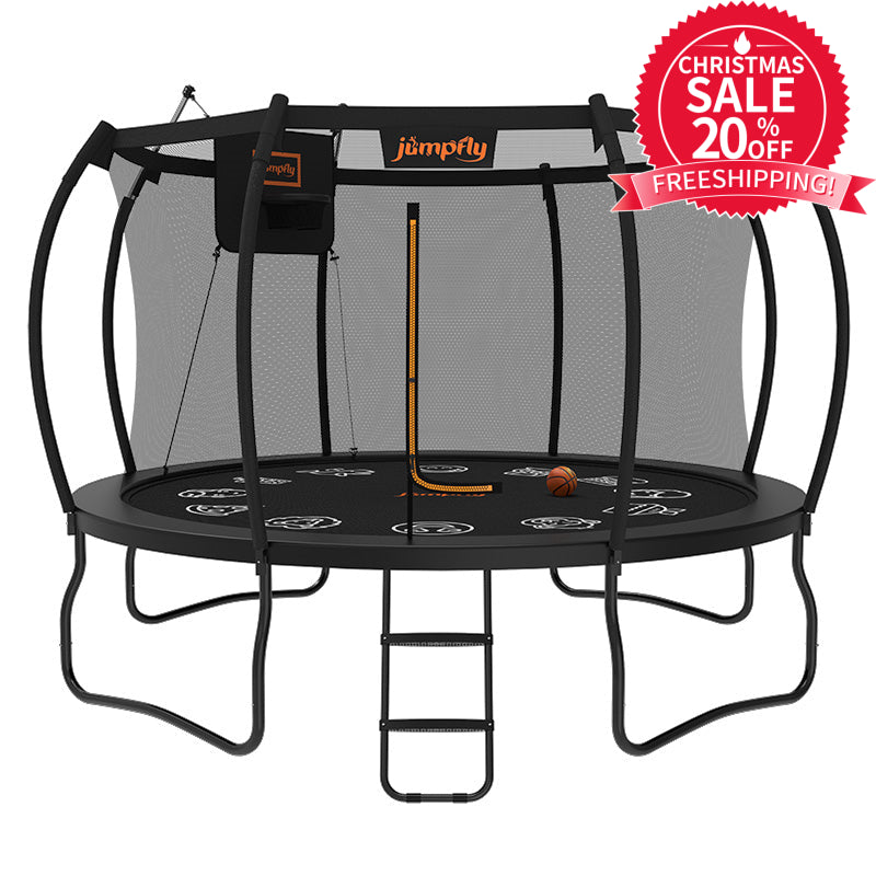 2024 Jumpfly No Gap Trampoline with Basketball Hoop Black Friday 12FT 8 Pole