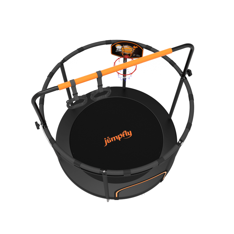 5 FT Monkey Bar Trampoline with climbing bars and basketball hoop for outdoor fun