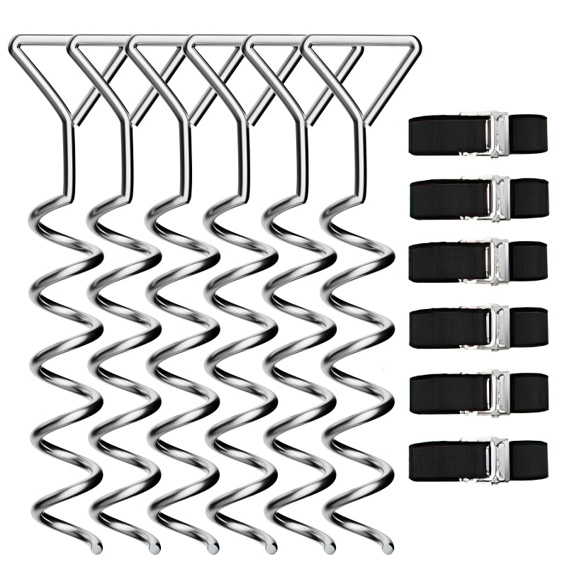 Spiral S-Shaped Stakes 6-Pack with Heavy-Duty Webbing Straps