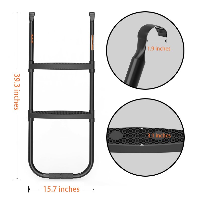 Universal trampoline ladder with orange grips, dimensions 39.3 x 15.7 inches