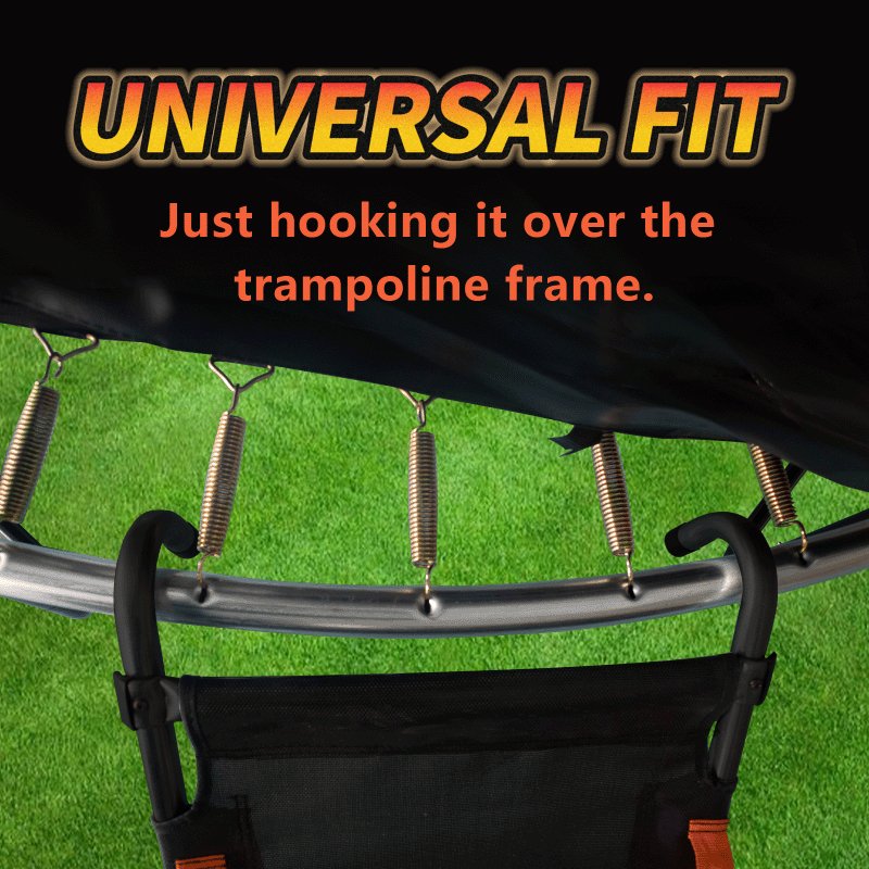 Universal fit trampoline slide hooks over trampoline frame for easy installation