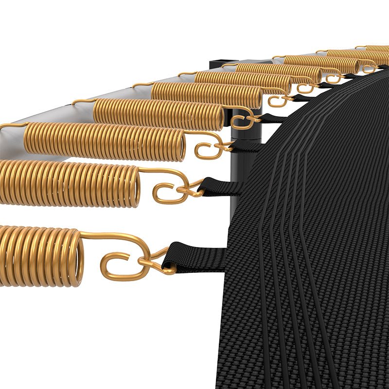 Durable gold trampoline springs and black jumping mat for outdoor play