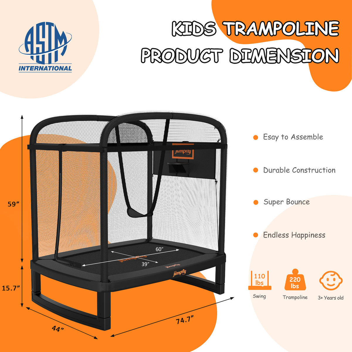 6FT Toddler Trampoline for Kids with Swing | JumpFly Trampolines