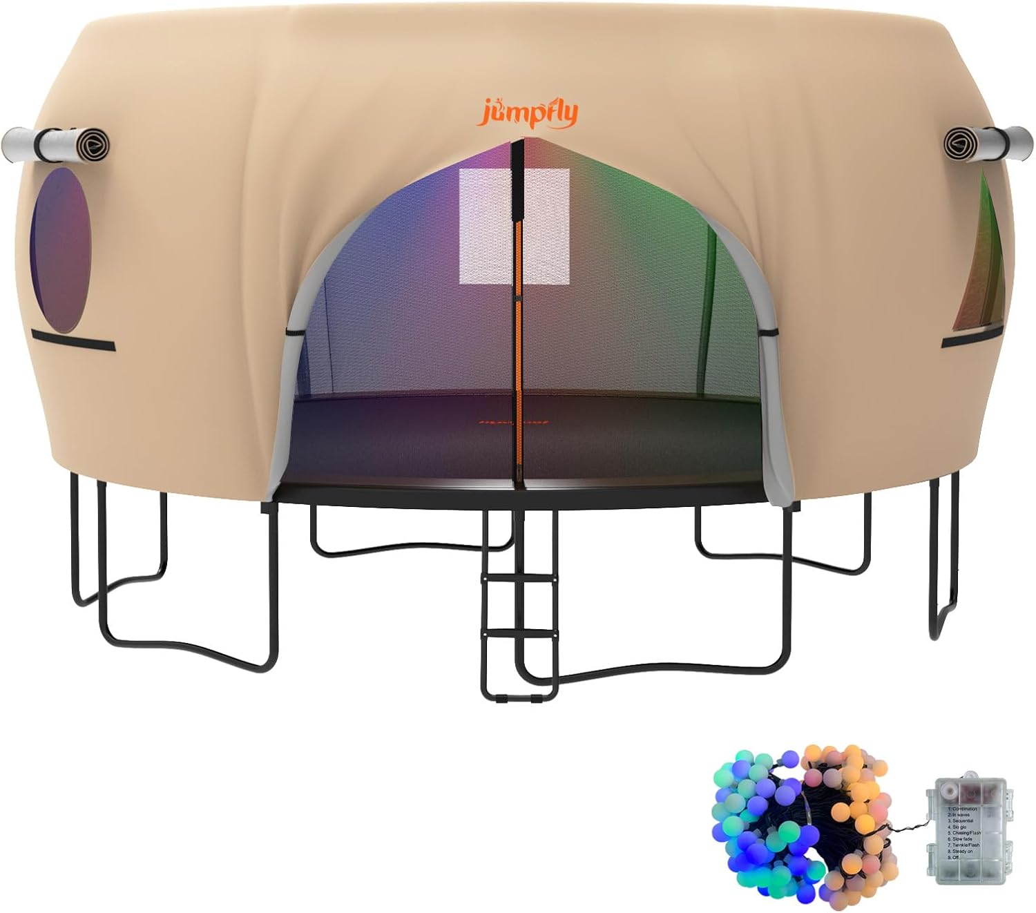 Trampoline tent for 14FT trampoline with color LED lights.