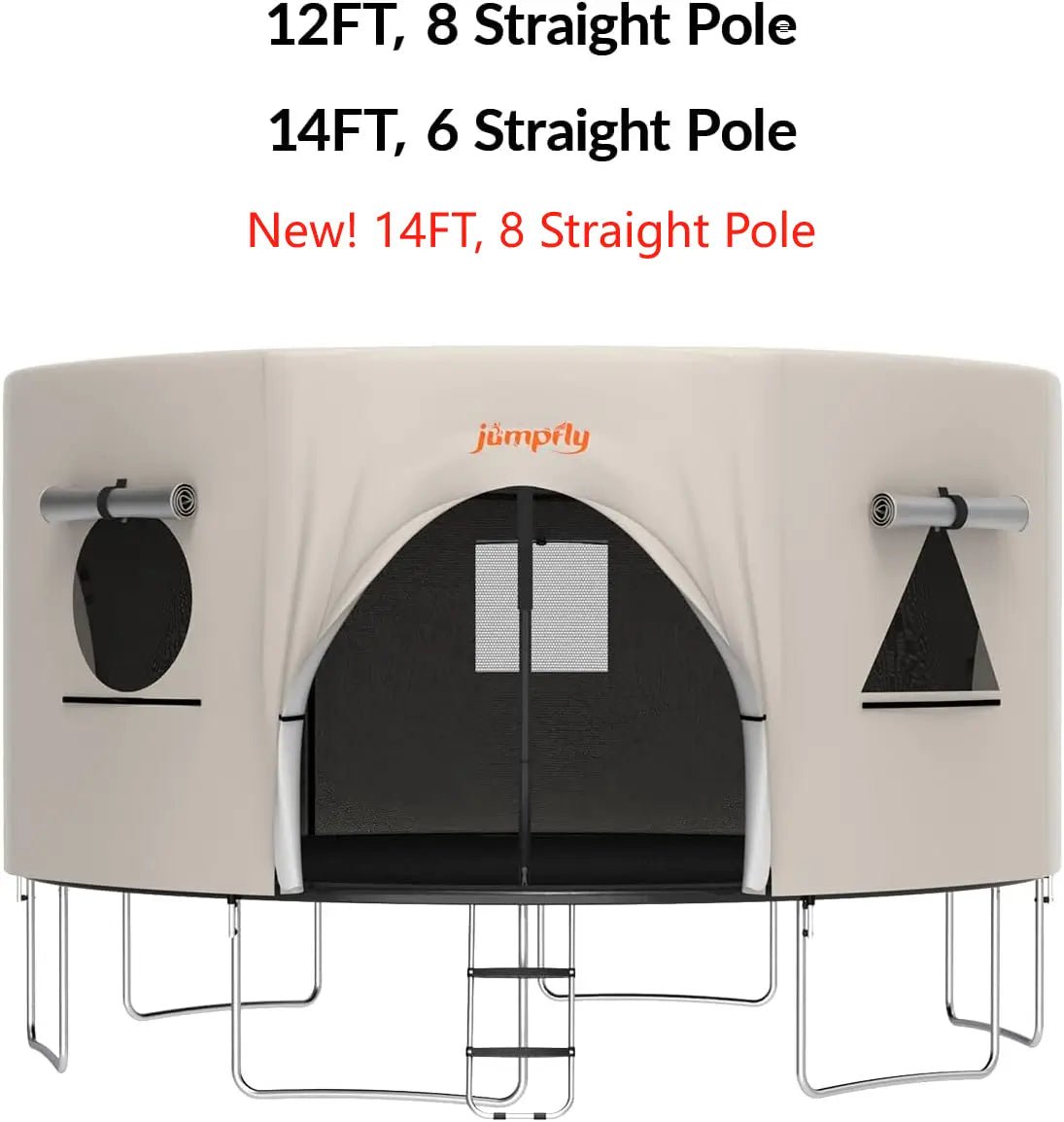 Trampoline tent designed for straight pole models with ventilation and easy access.